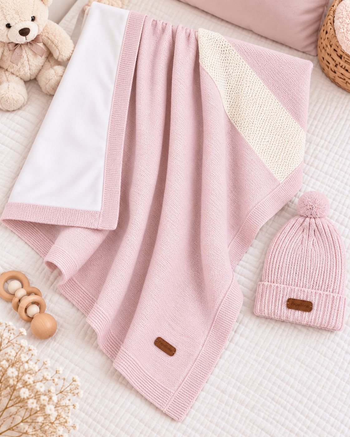 Couverture bébé tricot avec bonnet